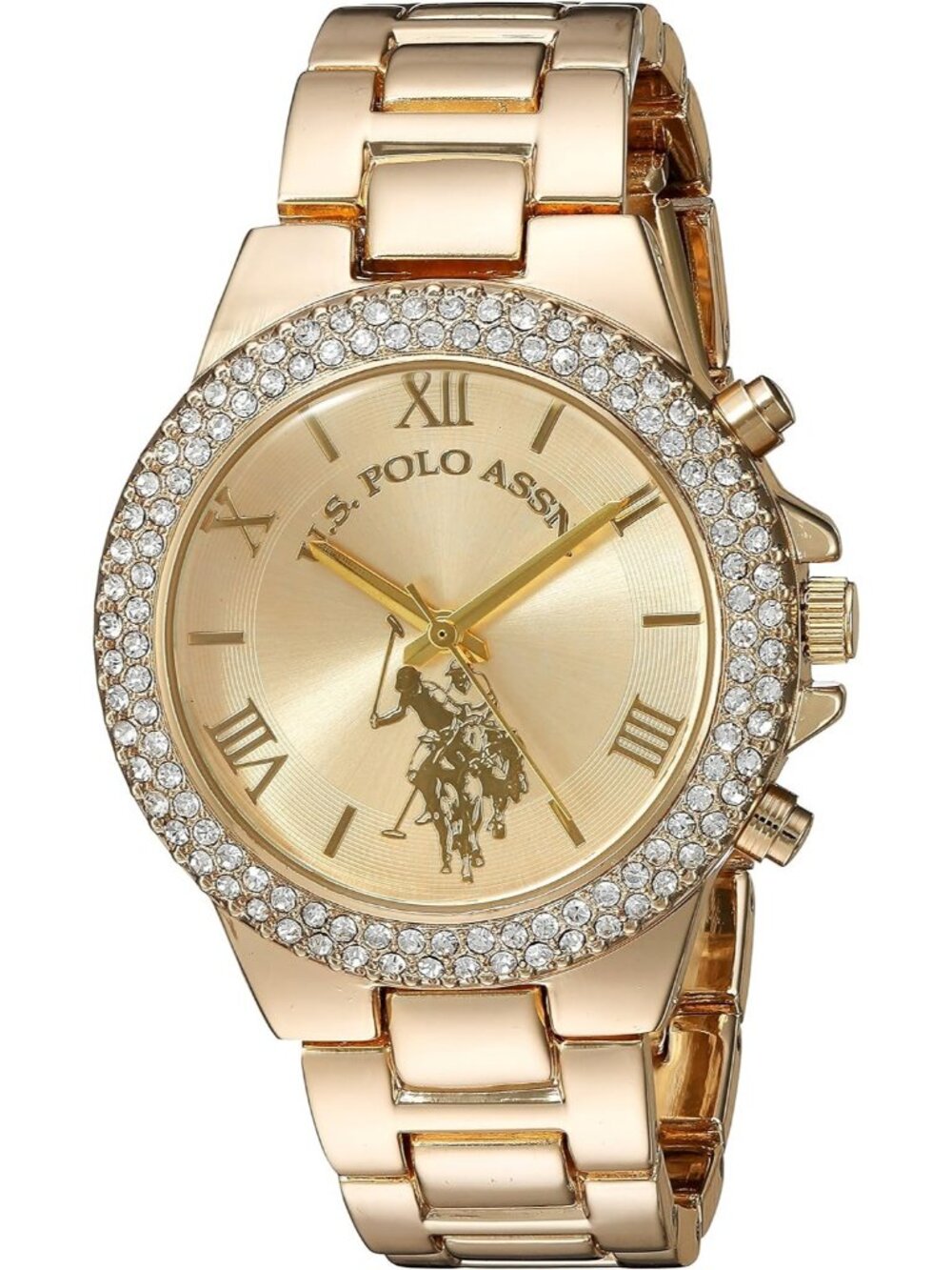 Women's Gold Analog Crystal Embellished Bezel Stainless Steel Bracelet Watch
